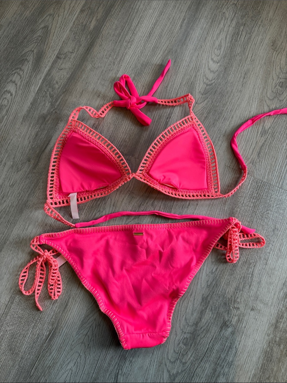 Victoria's Secret Neon Pink Crochet-Trim Triangle Bikini - Picture 3 of 4